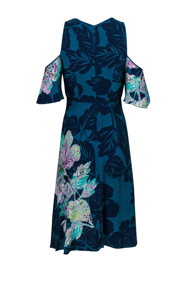Current Boutique-Maeve - Teal Tropical Printed Cold-Shoulder Dress Sz 8