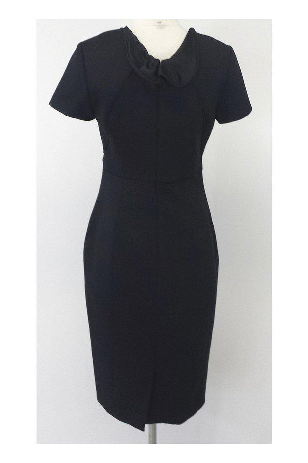 Current Boutique-Magaschoni - Black Wool Blend Sheath Dress w/ Silk Piping Sz 6