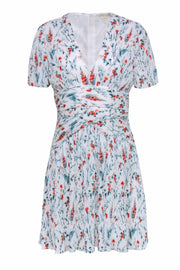 Current Boutique-Maje - White, Green & Orange Floral Print Dress w/ Accordion Pleats Sz L