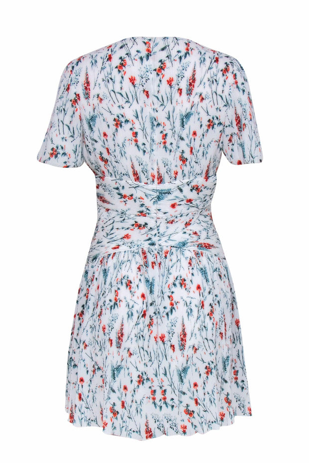 Current Boutique-Maje - White, Green & Orange Floral Print Dress w/ Accordion Pleats Sz L
