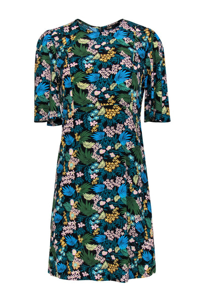 Current Boutique-Maje - Black Tropical Floral Print Flutter Sleeve Dress Sz 2