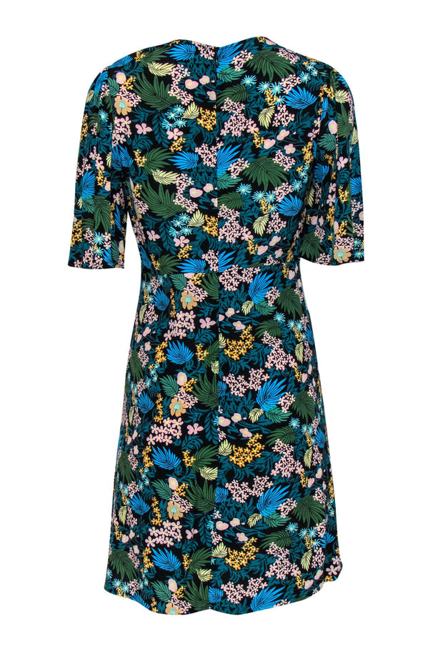 Current Boutique-Maje - Black Tropical Floral Print Flutter Sleeve Dress Sz 2