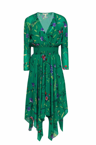 Current Boutique-Maje - Green Long Sleeve Floral Print Dress Sz L