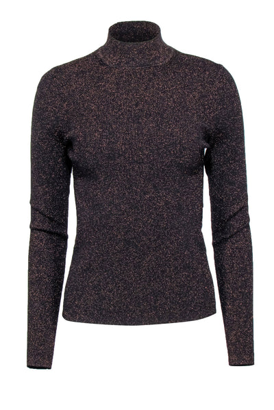 Current Boutique-Maje - Black & Bronze Sparkle Ribbed Knit Turtle Neck Top Sz 6