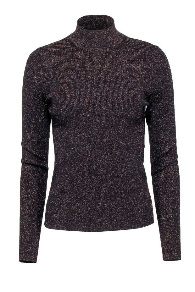 Current Boutique-Maje - Black & Bronze Sparkle Ribbed Knit Turtle Neck Top Sz 6