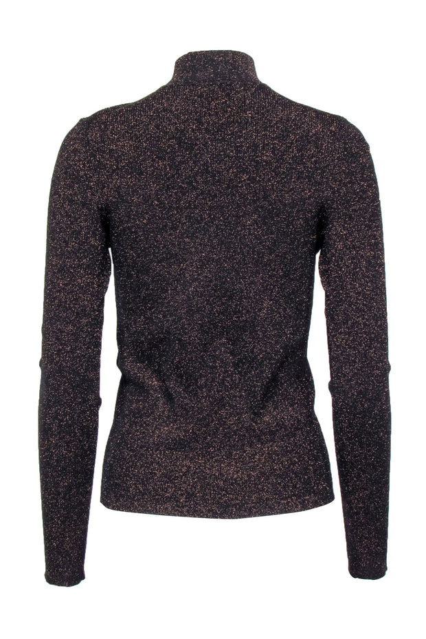 Current Boutique-Maje - Black & Bronze Sparkle Ribbed Knit Turtle Neck Top Sz 6