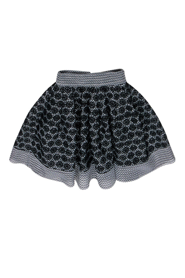 Current Boutique-Maje - Black & White Woven Floral Embroidered Flared Skirt Sz 4