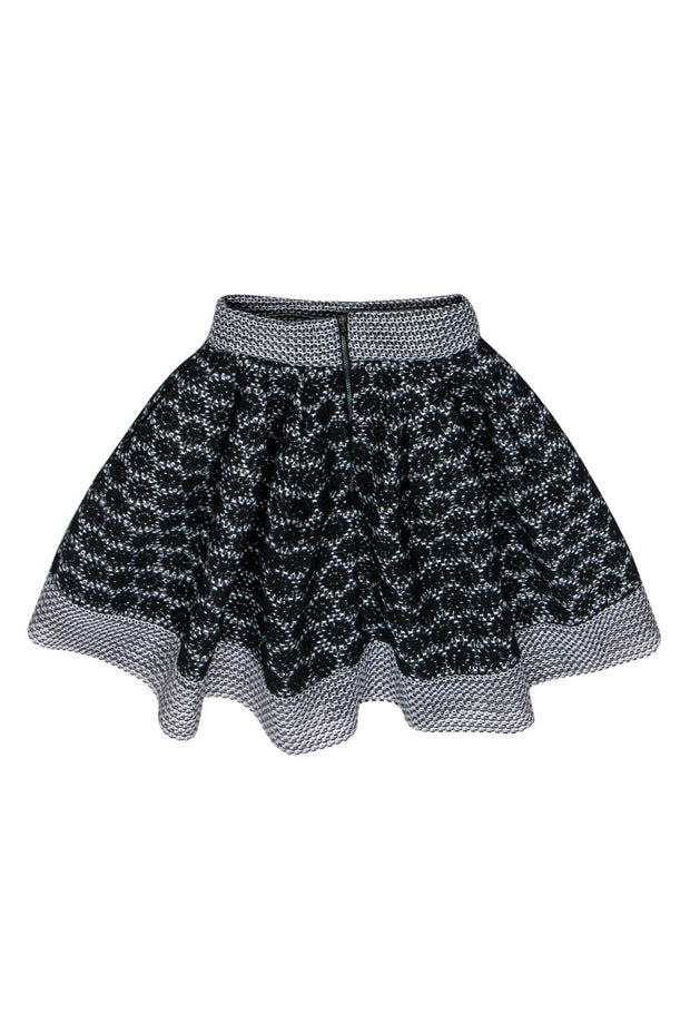 Current Boutique-Maje - Black & White Woven Floral Embroidered Flared Skirt Sz 4