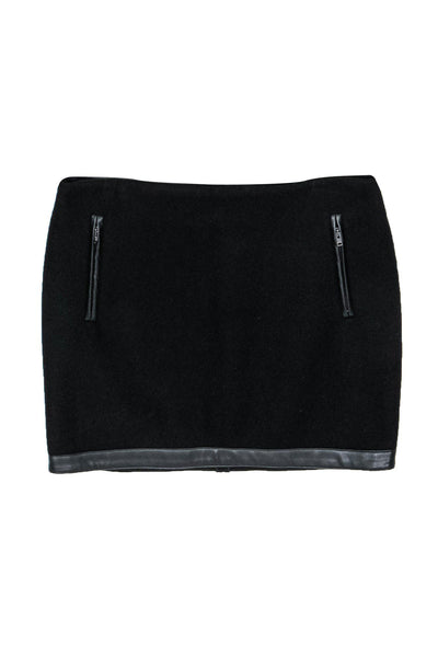 Current Boutique-Maje - Black Wool Blend Miniskirt w/ Faux Leather Trim Sz M