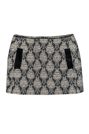 Current Boutique-Maje - Grey, Cream & Gold Printed Miniskirt Sz M