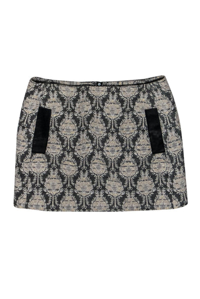 Current Boutique-Maje - Grey, Cream & Gold Printed Miniskirt Sz M