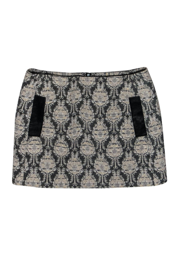 Current Boutique-Maje - Grey, Cream & Gold Printed Miniskirt Sz M
