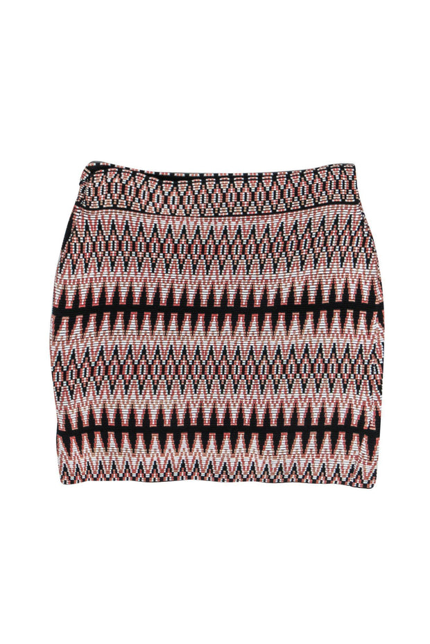 Current Boutique-Maje - Orange & Black Geometric Bandage Skirt Sz M