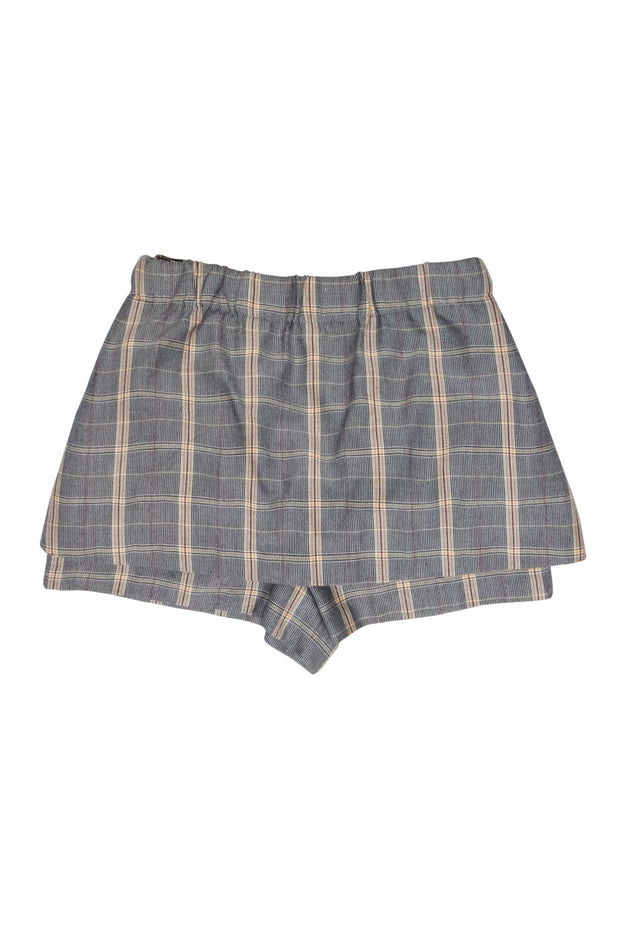 Current Boutique-MAJE - Grey & Yellow Plaid Skort w/ White Drawstring Sz 6