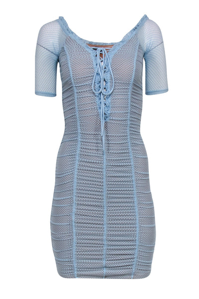 Current Boutique-Majorelle - Blue Ruched Lace Mini Dress Sz XXS