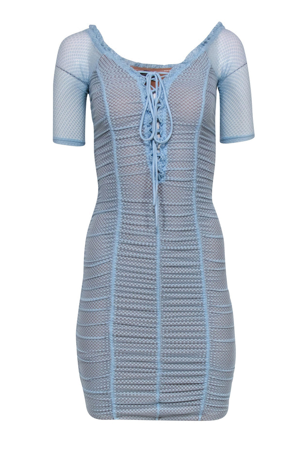 Current Boutique-Majorelle - Blue Ruched Lace Mini Dress Sz XXS