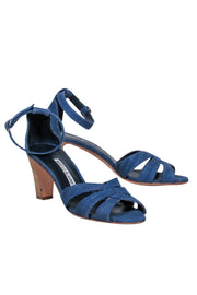 Current Boutique-Manolo Blahnik - Medium Wash Denim Strappy Pumps Sz 8