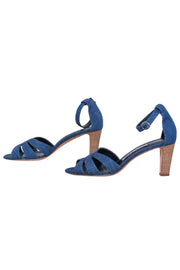 Current Boutique-Manolo Blahnik - Medium Wash Denim Strappy Pumps Sz 8