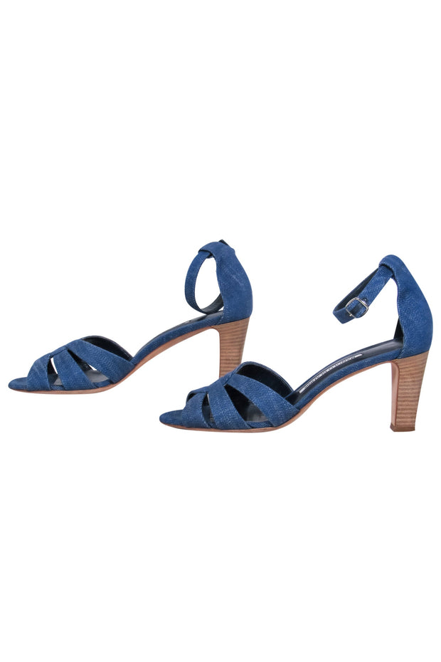 Current Boutique-Manolo Blahnik - Medium Wash Denim Strappy Pumps Sz 8