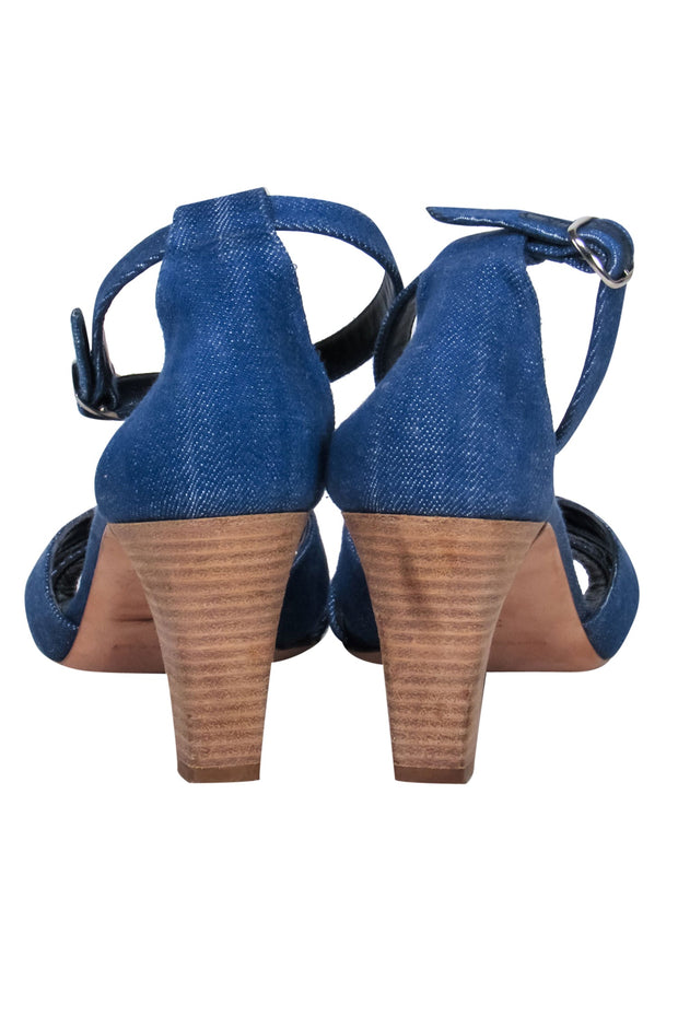 Current Boutique-Manolo Blahnik - Medium Wash Denim Strappy Pumps Sz 8