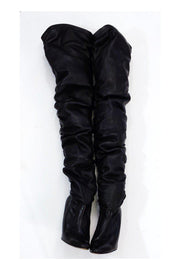 Current Boutique-Manolo Blahnik - Black Leather Gathered Knee High Boots Sz 5.5