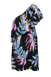 Current Boutique-Mara Hoffman - Black & Multicolor Leaf Print One-Shoulder Dress w/ Flounce Top Sz 12