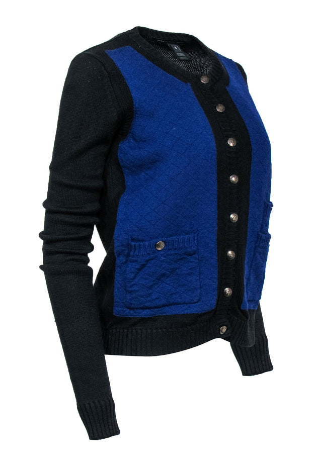 Current Boutique-Marc by Marc Jacobs - Blue & Black Colorblocked Quilted Cardigan Sz S