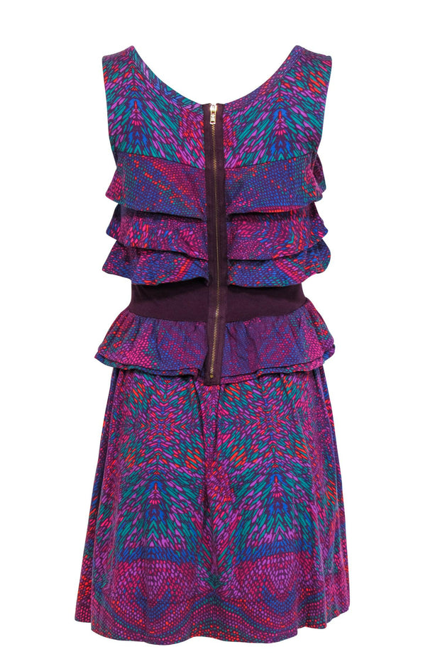 Current Boutique-Marc by Marc Jacobs - Purple & Multicolored Tiered Ruffle Cotton Blend Dress Sz S