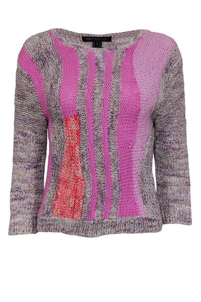 Current Boutique-Marc by Marc Jacobs - Grey, Purple & Pink Marbled & Colorblocked Knit Sweater Sz S