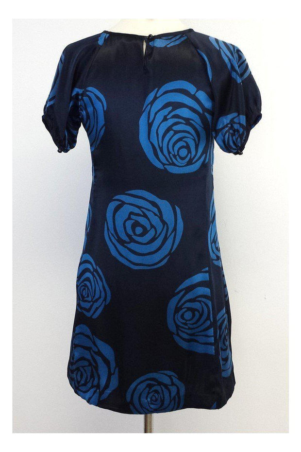 Current Boutique-Marc Jacobs - Blue Floral Print Silk Short Sleeve Dress Sz 2