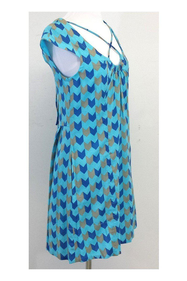 Current Boutique-Marc Jacobs - Aqua Blue & Beige Geo Print Dress Sz S