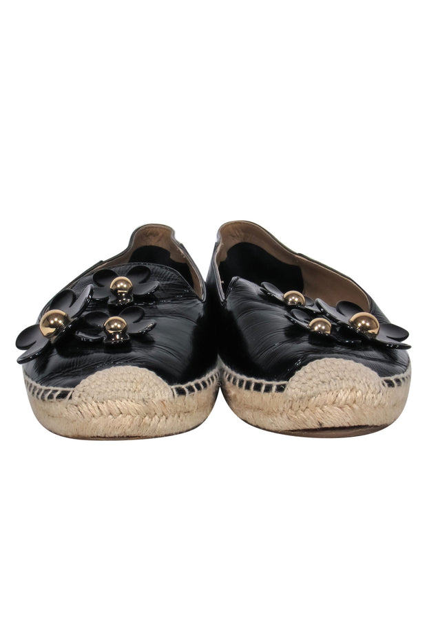 Current Boutique-Marc Jacobs - Black Patent Leather Espadrille Flats w/ Flowers Sz 11