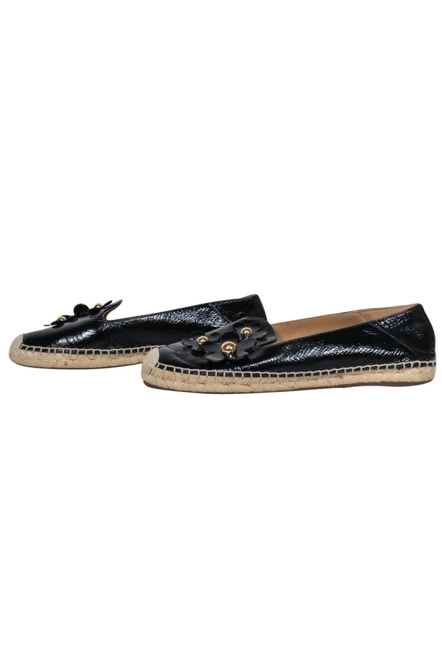 Current Boutique-Marc Jacobs - Black Patent Leather Espadrille Flats w/ Flowers Sz 11