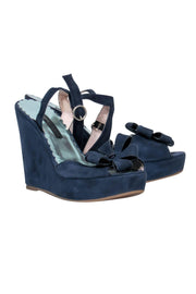 Current Boutique-Marc Jacobs - Navy Suede Platform Wedges w/ Flowers Sz 6.5