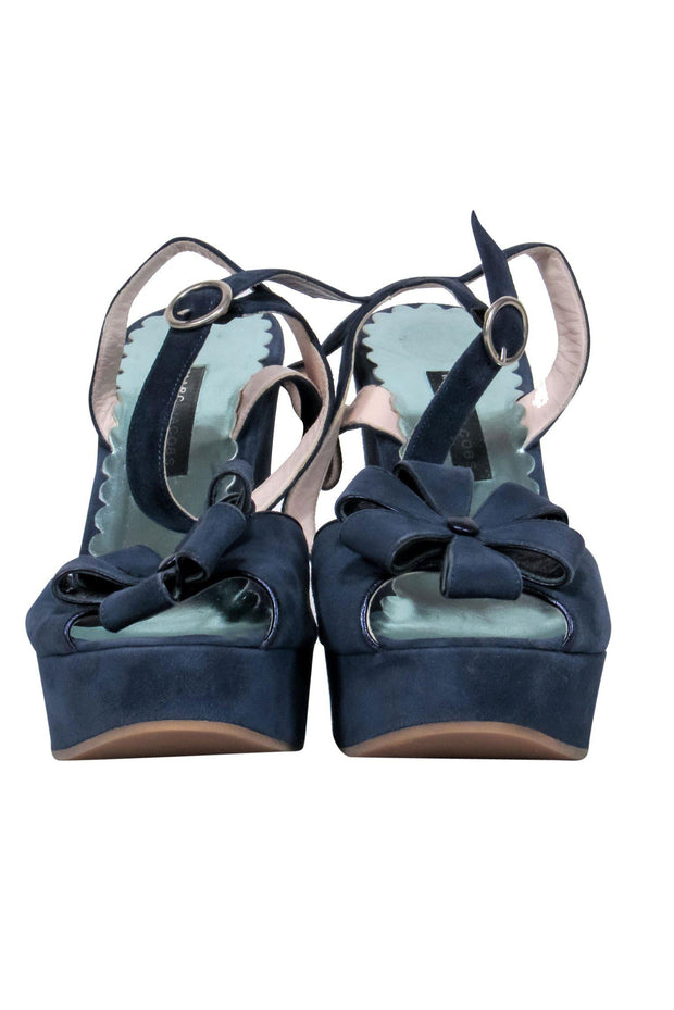 Current Boutique-Marc Jacobs - Navy Suede Platform Wedges w/ Flowers Sz 6.5
