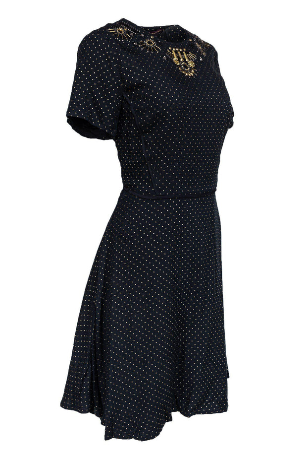 Current Boutique-Marchesa Voyage - Black Dress w/ Gold Beading & Studs Sz 10