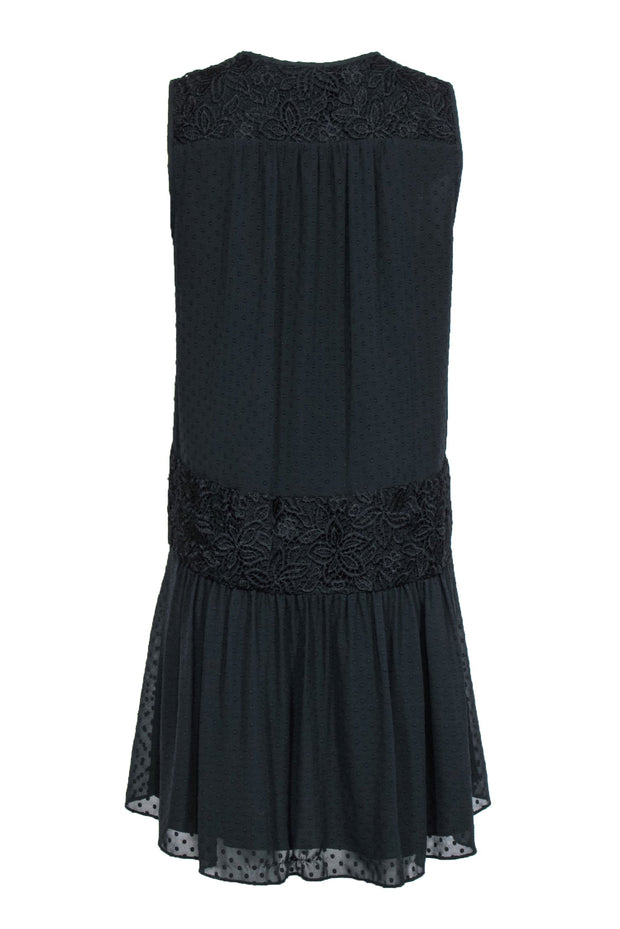 Current Boutique-Marchesa Rose - Black "Clip Dot Rib" Dress w/ Lace Detail Sz M