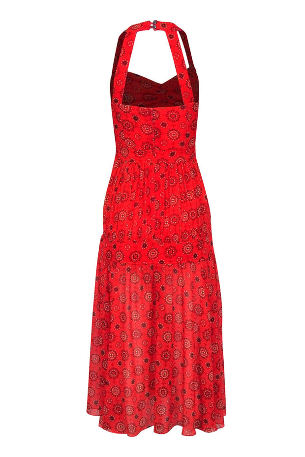 Current Boutique-Marissa Webb - Red Bohemian Print Tiered Maxi Dress w/ Back Cutout Sz XS