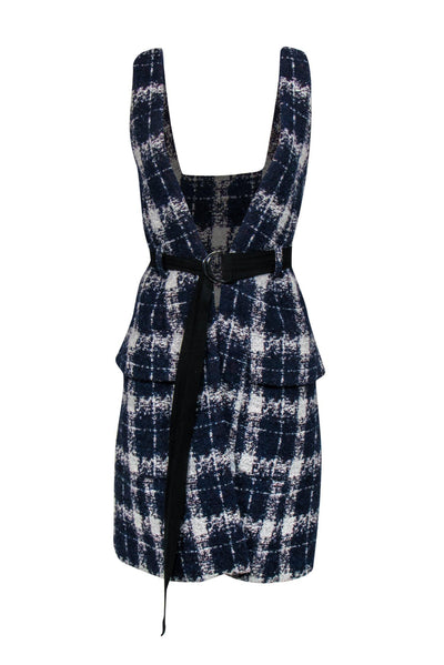 Current Boutique-Marissa Webb - Blue & White Plaid Woven Sleeveless Duster Jacket Sz XS