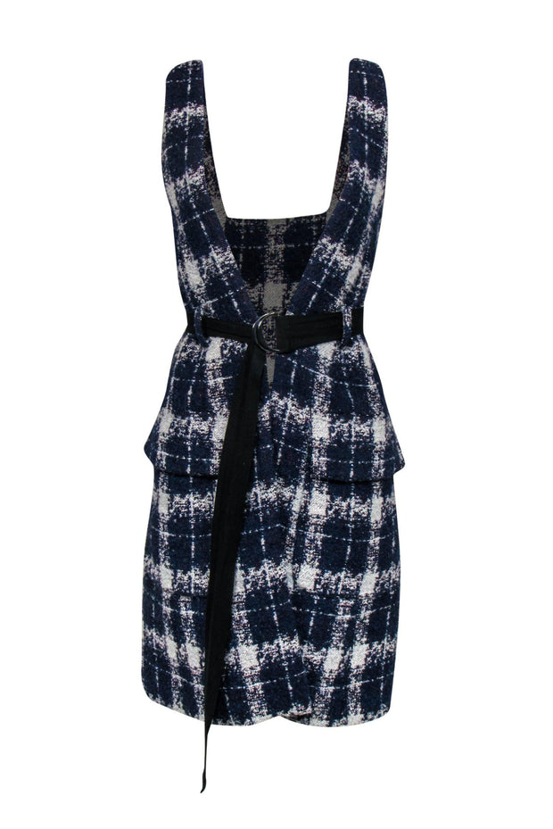 Current Boutique-Marissa Webb - Blue & White Plaid Woven Sleeveless Duster Jacket Sz XS