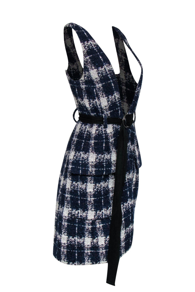 Current Boutique-Marissa Webb - Blue & White Plaid Woven Sleeveless Duster Jacket Sz XS
