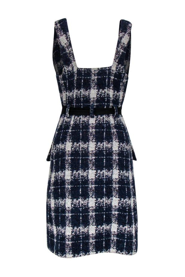 Current Boutique-Marissa Webb - Blue & White Plaid Woven Sleeveless Duster Jacket Sz XS