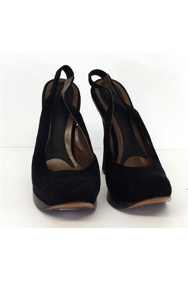 Current Boutique-Marni - Black Suede Platform Slingback Pumps Sz 11