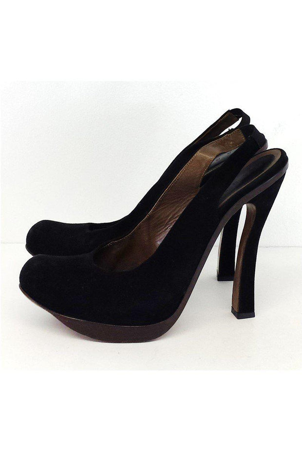 Current Boutique-Marni - Black Suede Platform Slingback Pumps Sz 11