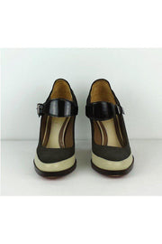 Current Boutique-Marni - Grey Suede & Cream Leather Mary Jane Heels Sz 8.5