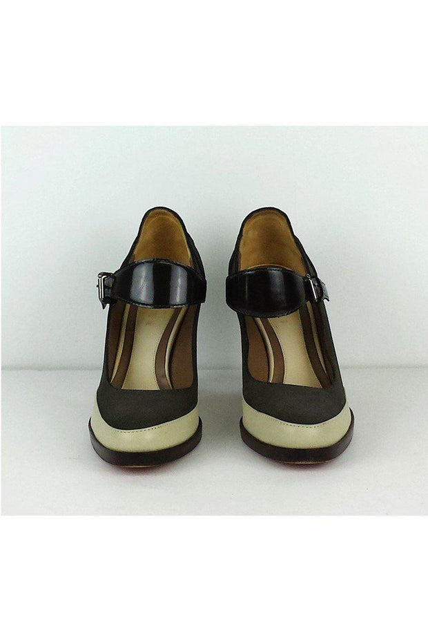 Current Boutique-Marni - Grey Suede & Cream Leather Mary Jane Heels Sz 8.5