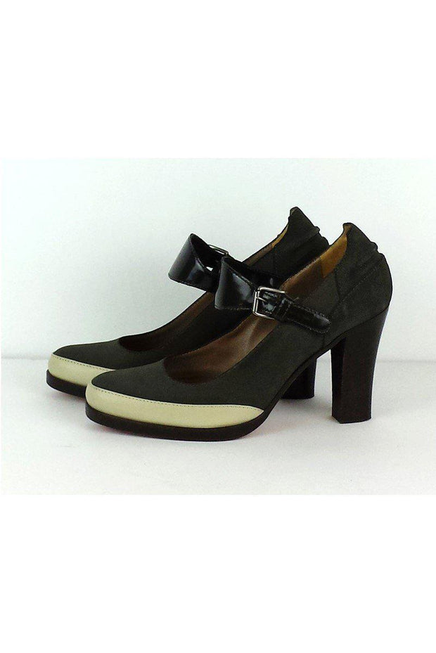 Current Boutique-Marni - Grey Suede & Cream Leather Mary Jane Heels Sz 8.5