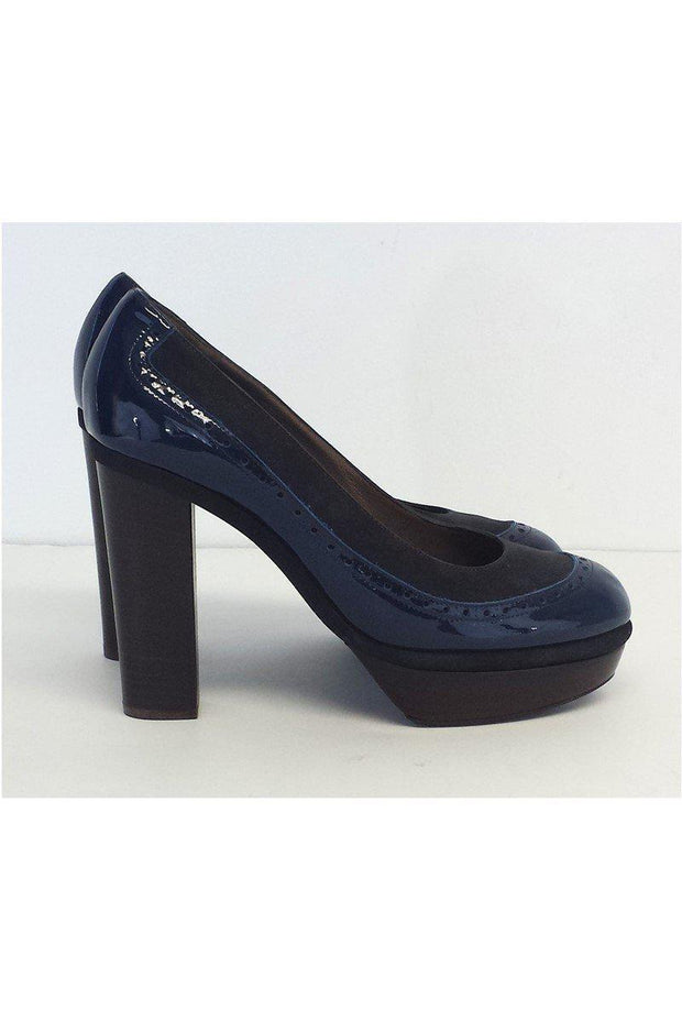 Current Boutique-Marni - Navy Patent Leather & Suede Platform Heels Sz 9