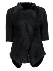Current Boutique-Marni - Black Open Short Sleeve Suede Jacket w/ Fur Lining Sz 4