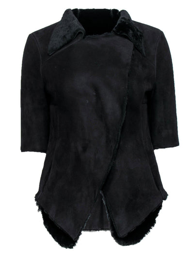 Current Boutique-Marni - Black Open Short Sleeve Suede Jacket w/ Fur Lining Sz 4